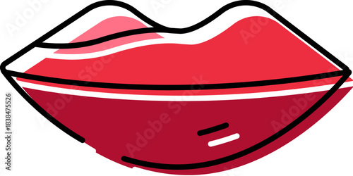 Red lips line art drawing with makeup concept