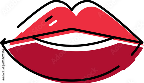 Red lips forming kiss drawing in pop art style