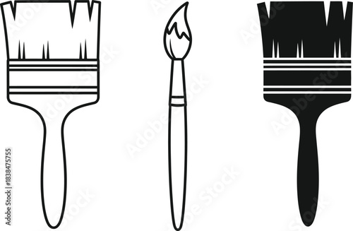 Paintbrush Collection Line Art Illustration of Art Brushes and Supplies for Creative Projects