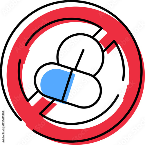 Forbidden pills and drugs sign prohibiting medication