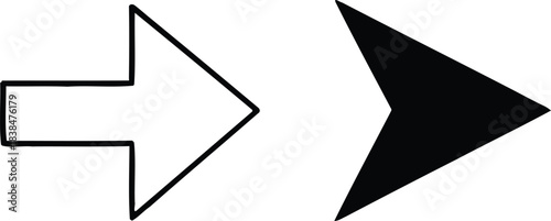 Two Arrows Pointing Right Outline Arrow with Thick Black Border and Solid Arrow