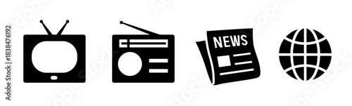 Mass media black icon. Vector flat icon set isolated on white background.