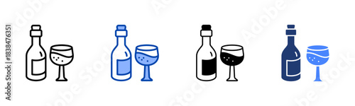 Wine Bottle icon set multiple style collection