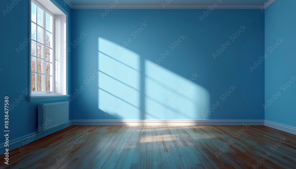 Fototapeta premium Illustration Of An Unoccupied Room Featuring A Vibrant Blue Wall: A 3d Visual Representation Of An Empty Space.