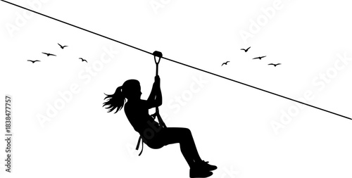 girl riding on a zip line silhouette vector illustration

