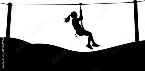 girl riding on a zip line silhouette vector illustration
