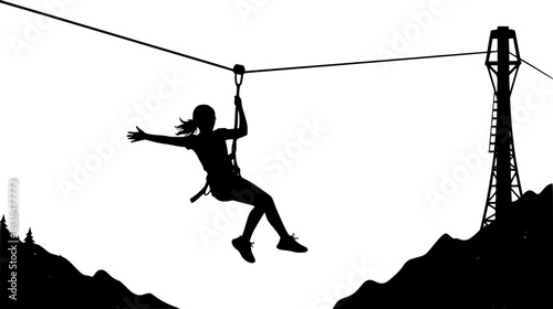 girl riding on a zip line silhouette vector illustration

