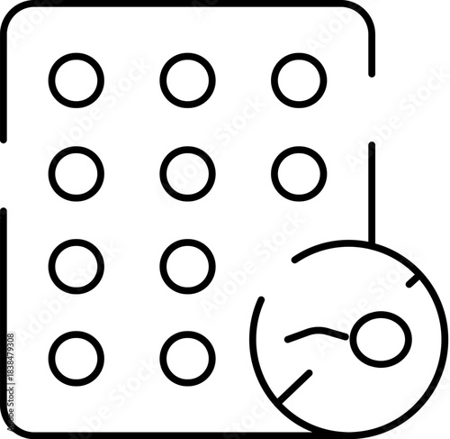 Medicine blister pack with a time reminder icon