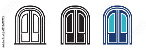 Door Icon Set Vector Illustration for Home, Office, and Interior Design.  Minimalist Door Vector Icons in Flat and Line Style for Architecture and Real Estate Projects.