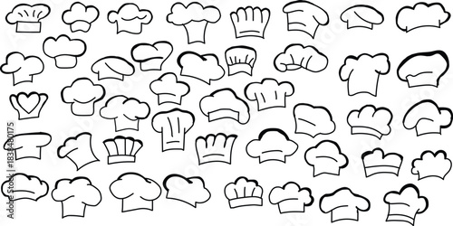 Assorted Chef Hat Doodles Black and White Collection