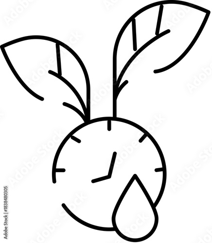 Clock icon showing plant growth and water time