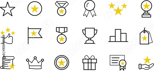 Collection of Award and Recognition Icons with Yellow Stars