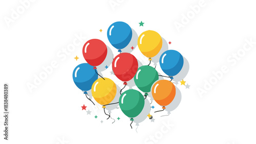 A vibrant cluster of colorful balloons floating against a clean white background, perfect for celebrations.