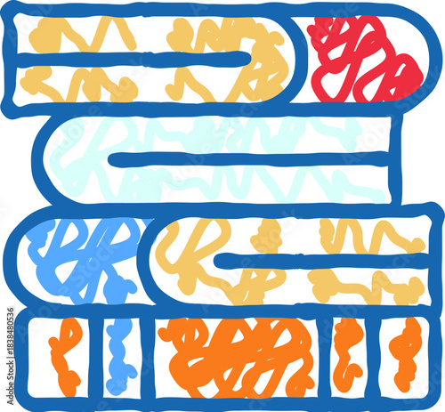 Stack of clean colorful folded towels in doodle style