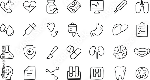 Medical and healthcare hand drawn icons vector illustration