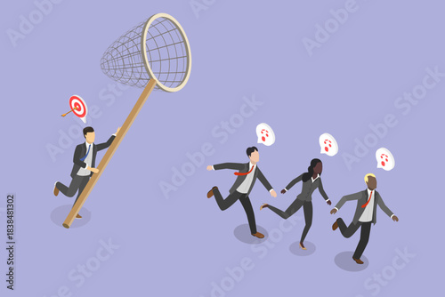 3D Isometric Flat Vector Illustration of Customer Acquisition, Concept Of Retaining Clients For Business Success