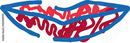 Abstract lips outline with red line work inside