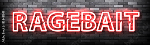 Vector neon sign of Ragebait text isolated on wall background.