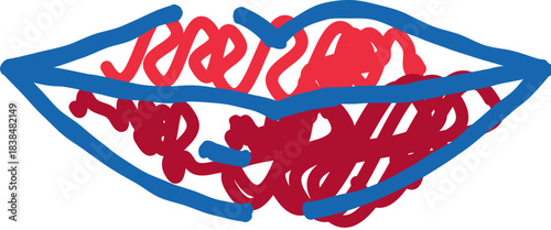 Mouth speaking tangled lines concept of communication problems