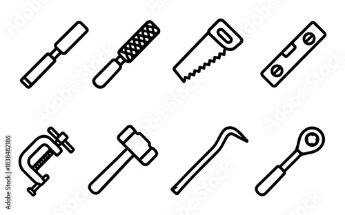 Collection of various hand tools for carpentry and construction projects
