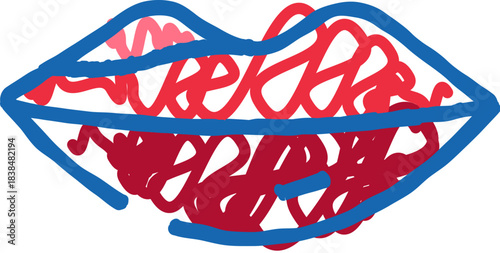 Abstract lips drawing with scribbled lines