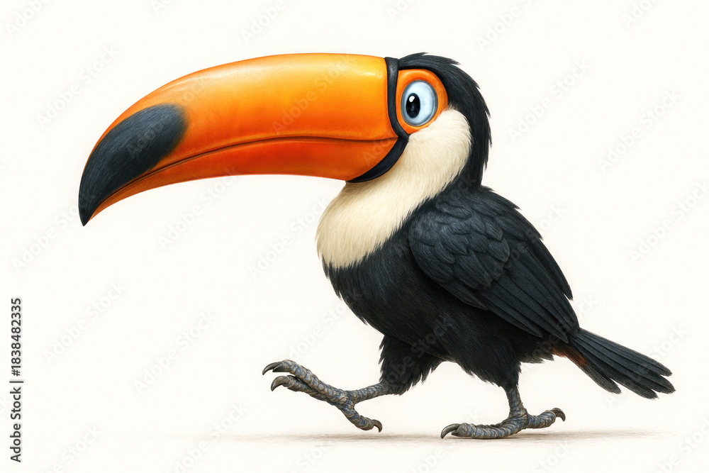 Fototapeta premium A cheerful toucan with a huge bright beak.