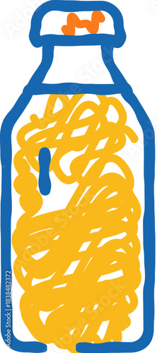 Instant noodles forming abstract spaghetti inside bottle