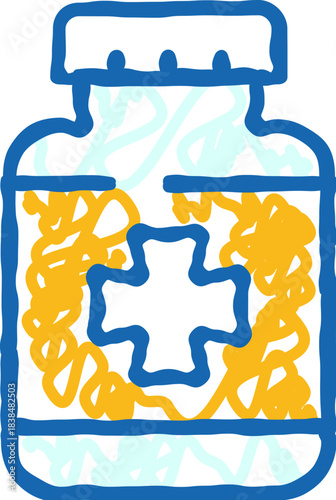 Medicine bottle with health cross doodle icon