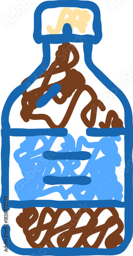 Child drawing bottle with colorful scribble fill