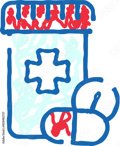 Medicine bottle with capsules and cross symbol