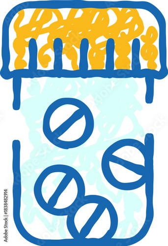 Medicine pills in bottle scratch ink drawing