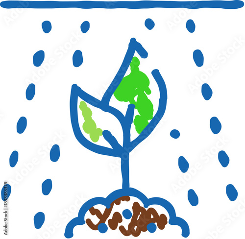 Plant sprout receiving water drops showing growth concept