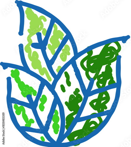 Hand drawing three green leaves icon representing nature