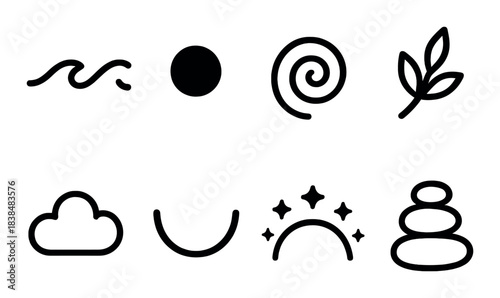 Minimalist nature icons on olive green background