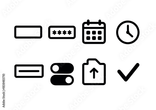 Minimalistic icons for passwords, calendar, and upload features