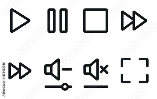 Minimalist media control icons with play pause volume settings
