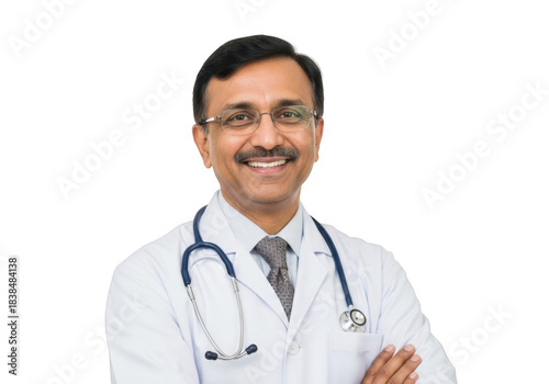 Smiling doctor wearing stethoscope isolated on transparent background