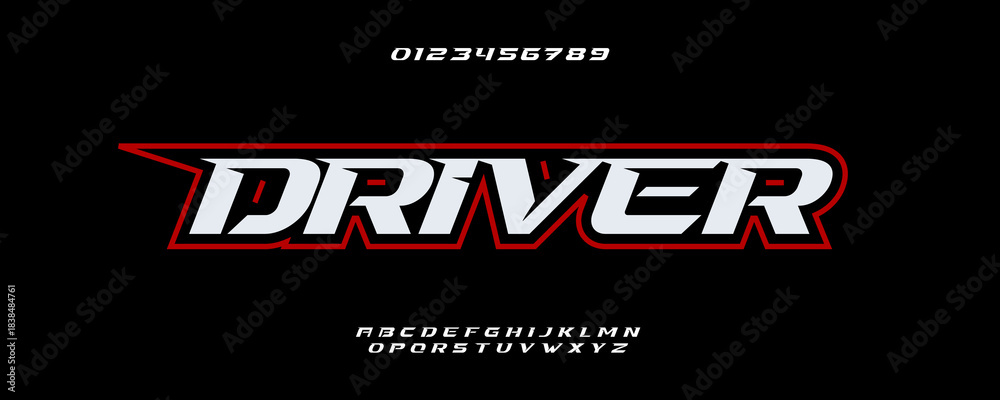 Fototapeta premium Speed Driver Font Logo Alphabet Vector Racing Letters Modern Typography, Dynamic Typographic Design Title Text, Typo Race Poster Headline, Type Symbol Logotype, Sans Serif Fonts. Vector Typeface.