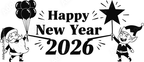 New Year 2026 Celebration with Santa and Snowman Characters