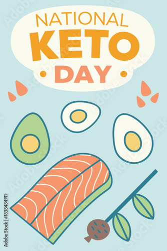 National Keto Day, promoting keto diet with stylized images of nutritious keto foods