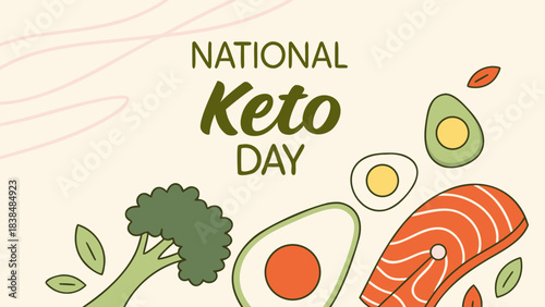 National Keto Day illustration with healthy food elements