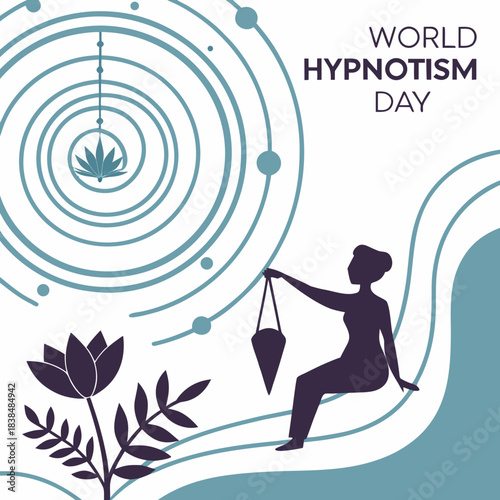 World Hypnotism Day graphic with a woman and flower illustration