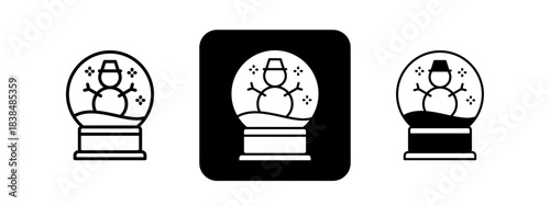 Snowglobe  Solid color and black line drawing vector illustration set