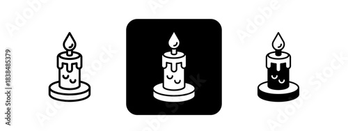 Candles  Solid color and black line drawing vector illustration set
