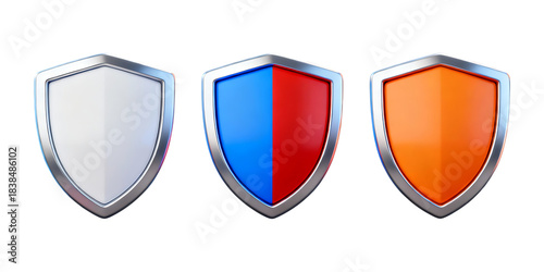 Free Download Three colorful glossy 3D shield icons with metallic borders isolated on transparent background - GFXLoad