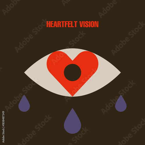 Eye flat vector illustration with Heart and Teardrop. Eye symbol. Cartoon Eyeball.	