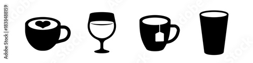 Drink icon set. Beverage flat black icon