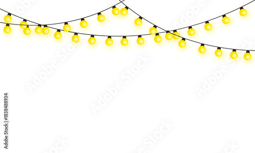 Bright yellow string lights on a white background