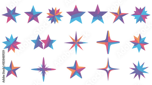 Colorful abstract star shapes set white