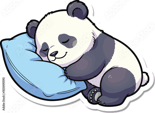 Adorable sleeping panda resting peacefully on a soft blue pillow, a heartwarming scene of comfort and tranquility
